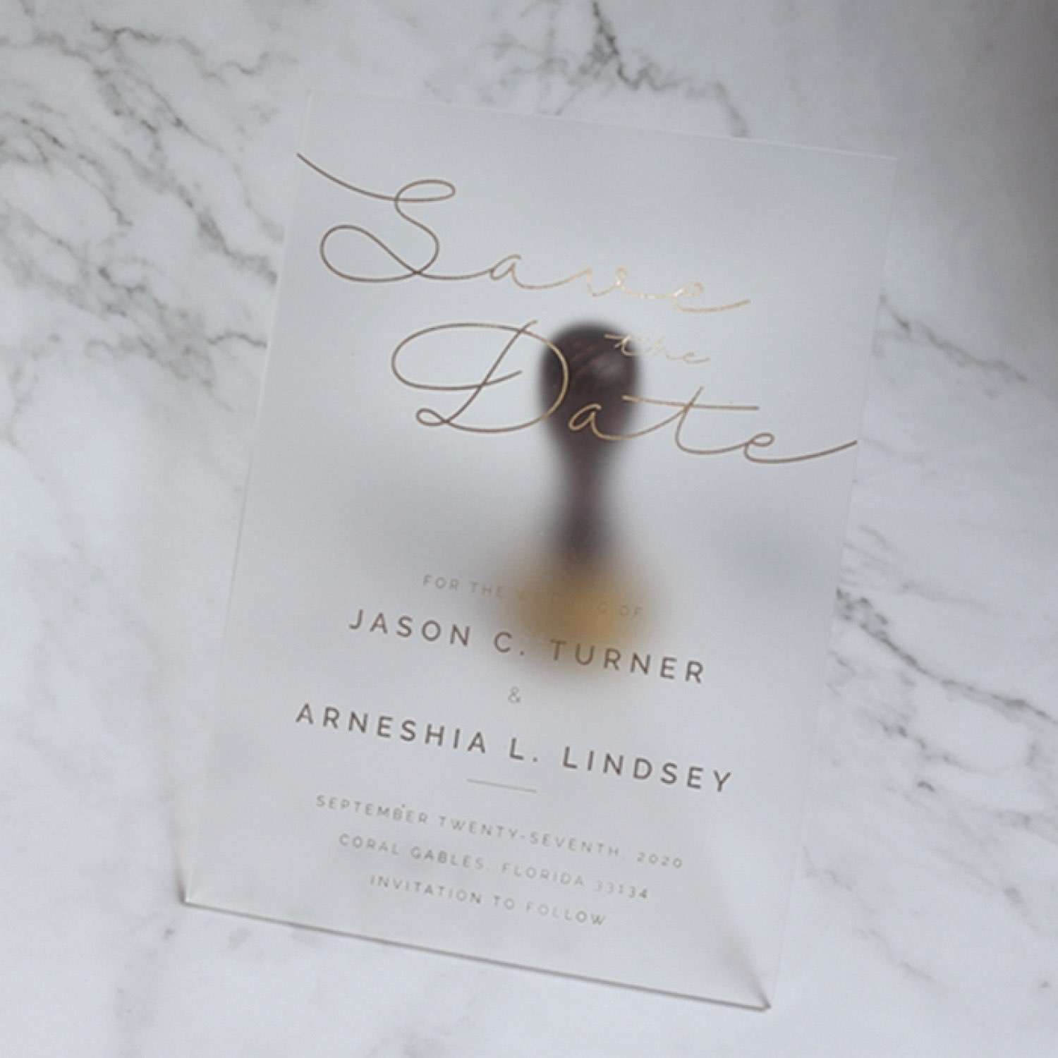 Foil Printing Frosted Acrylic Invitation with  Paper Pocket Invitation Customized 